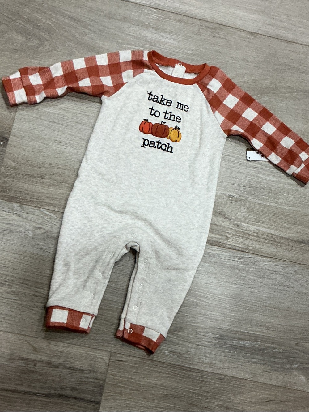 Cream & Rust Plaid Pumpkin Baby One-Piece Bodysuit